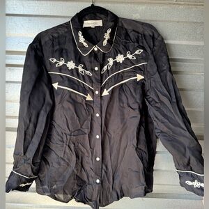 THE GREAT. Black embroidered western shirt